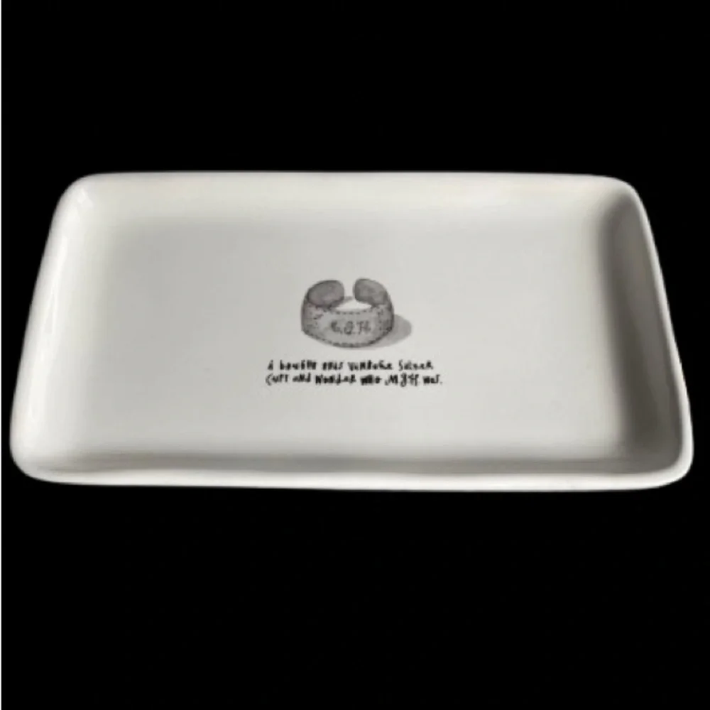 Rae Dunn Magenta French Sketch Vintage Silver Cuff Trinket Catch All Tray Dish